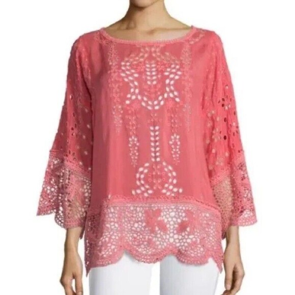 Johnny Was Embroidered Eyelet Tunic Coral Size Small Women’s - Picture 1 of 12